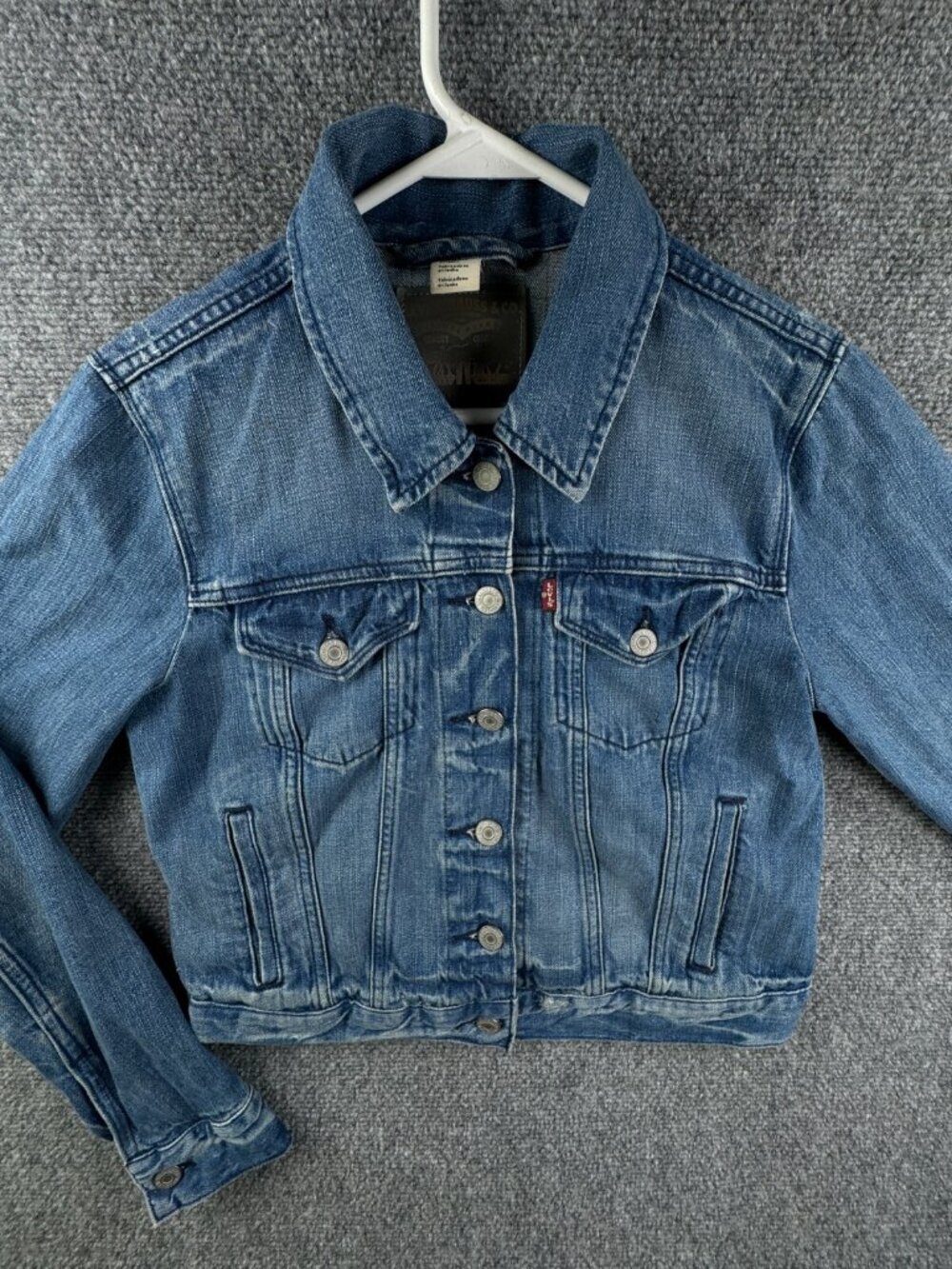 Levi’s Red Tab Denim Biker Jacket Women Short Medium Pockets Button Up Adult